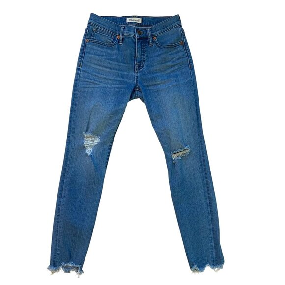 Madewell 9" High-Rise Skinny Jeans Womens 26 Petite ripped knees Blue Denim - Picture 1 of 14